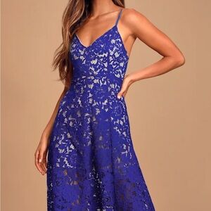 Lulu’s One Wish Royal Blue Lace Midi Dress